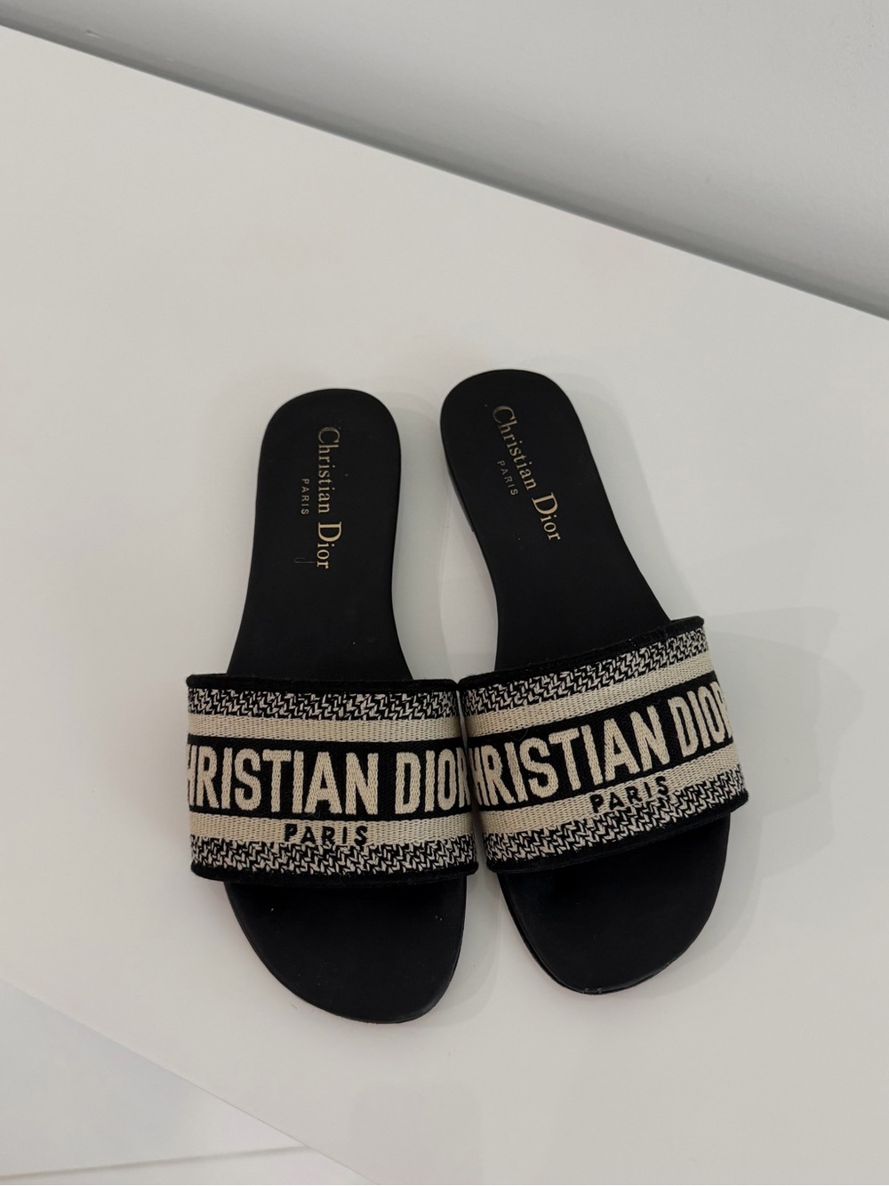 Dior Black and Cream Logo Slide Sandals - Women's - Picture 2 of 3